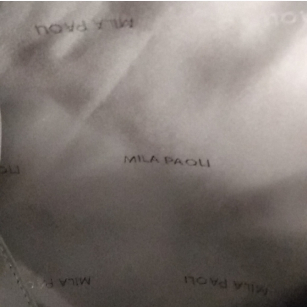 MILA PAOLI Black Leather with  White Accent Stitching Shoulder Handbag - Picture 11 of 12